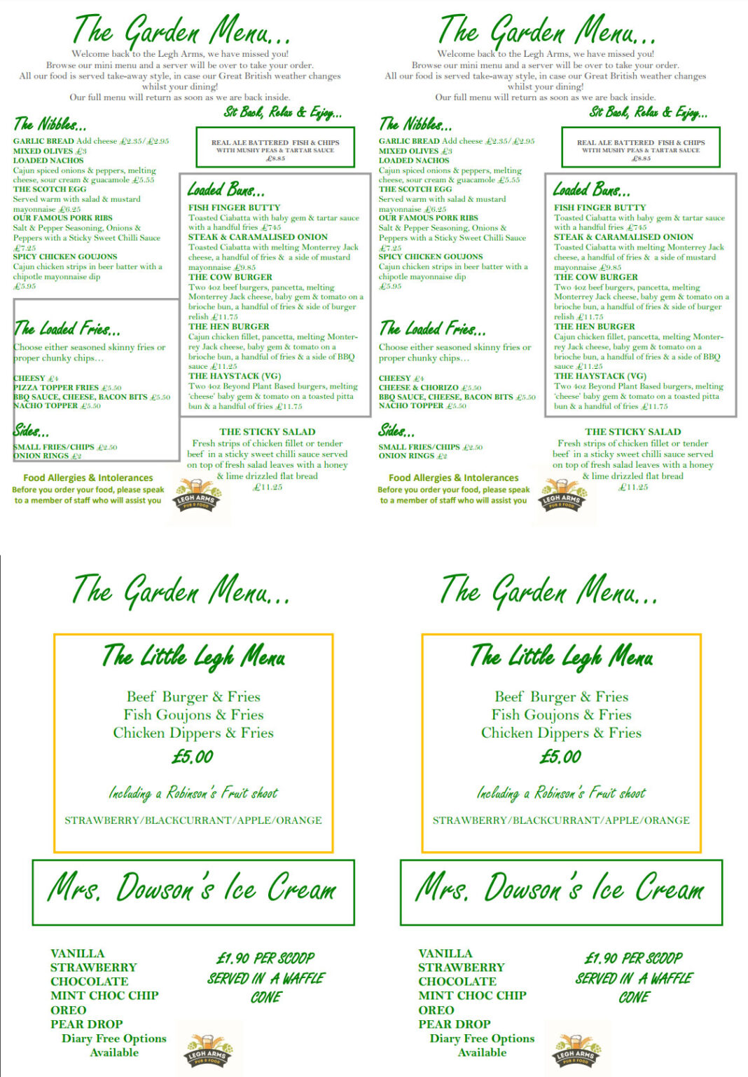 The Garden Menu The Legh Arms