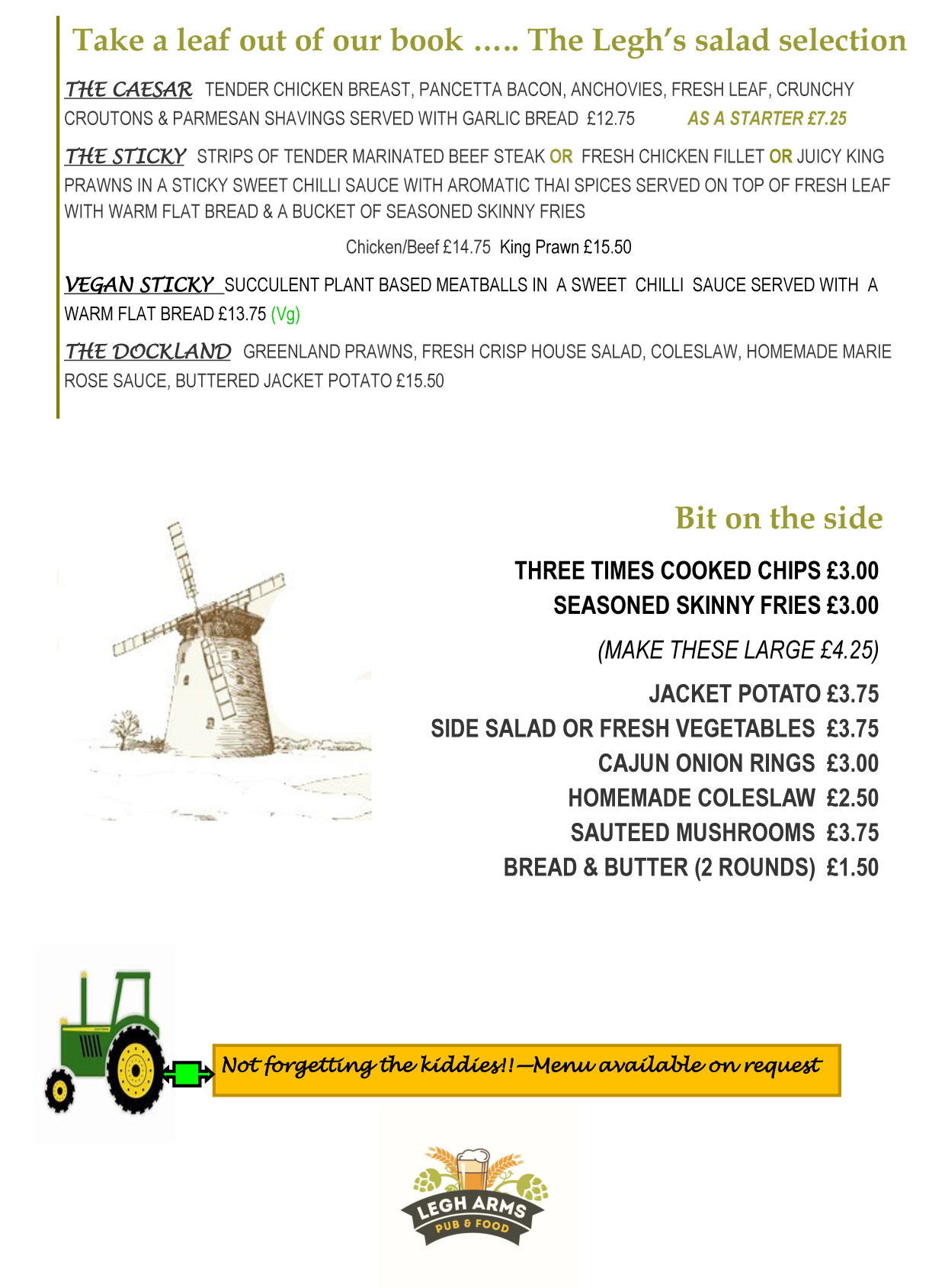 Menu The Legh Arms