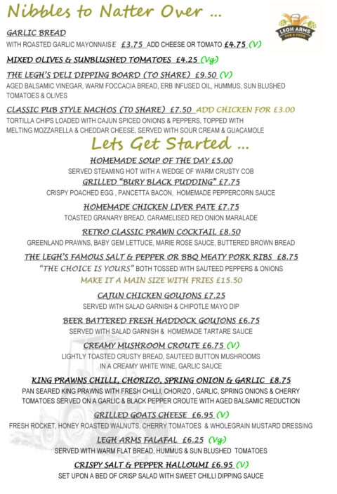 Menu The Legh Arms