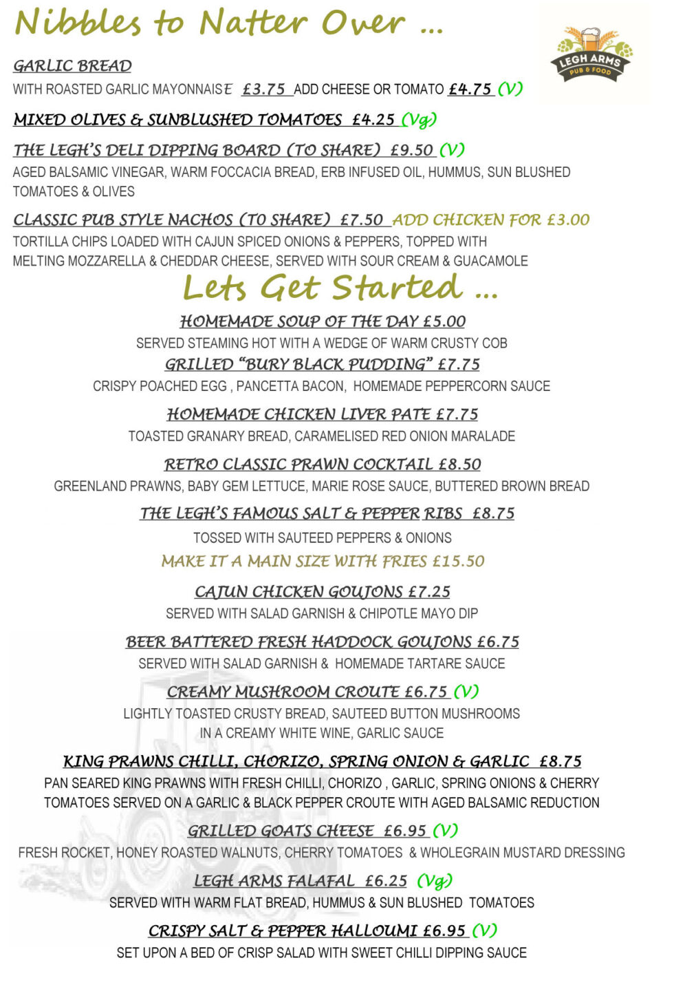 Menu The Legh Arms