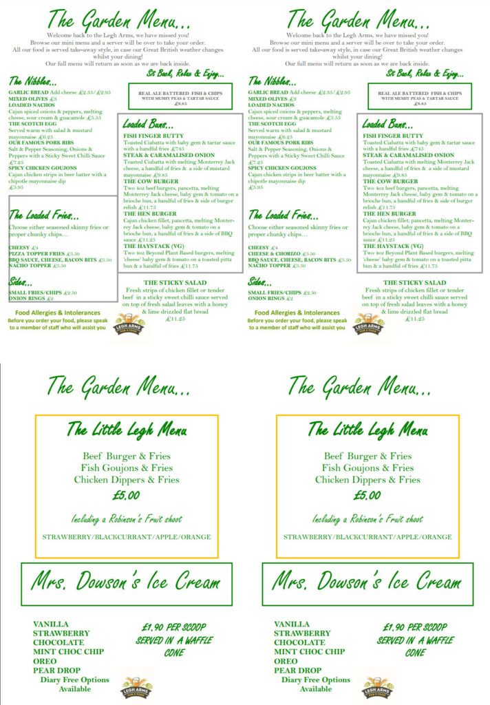 The Garden Menu | The Legh Arms