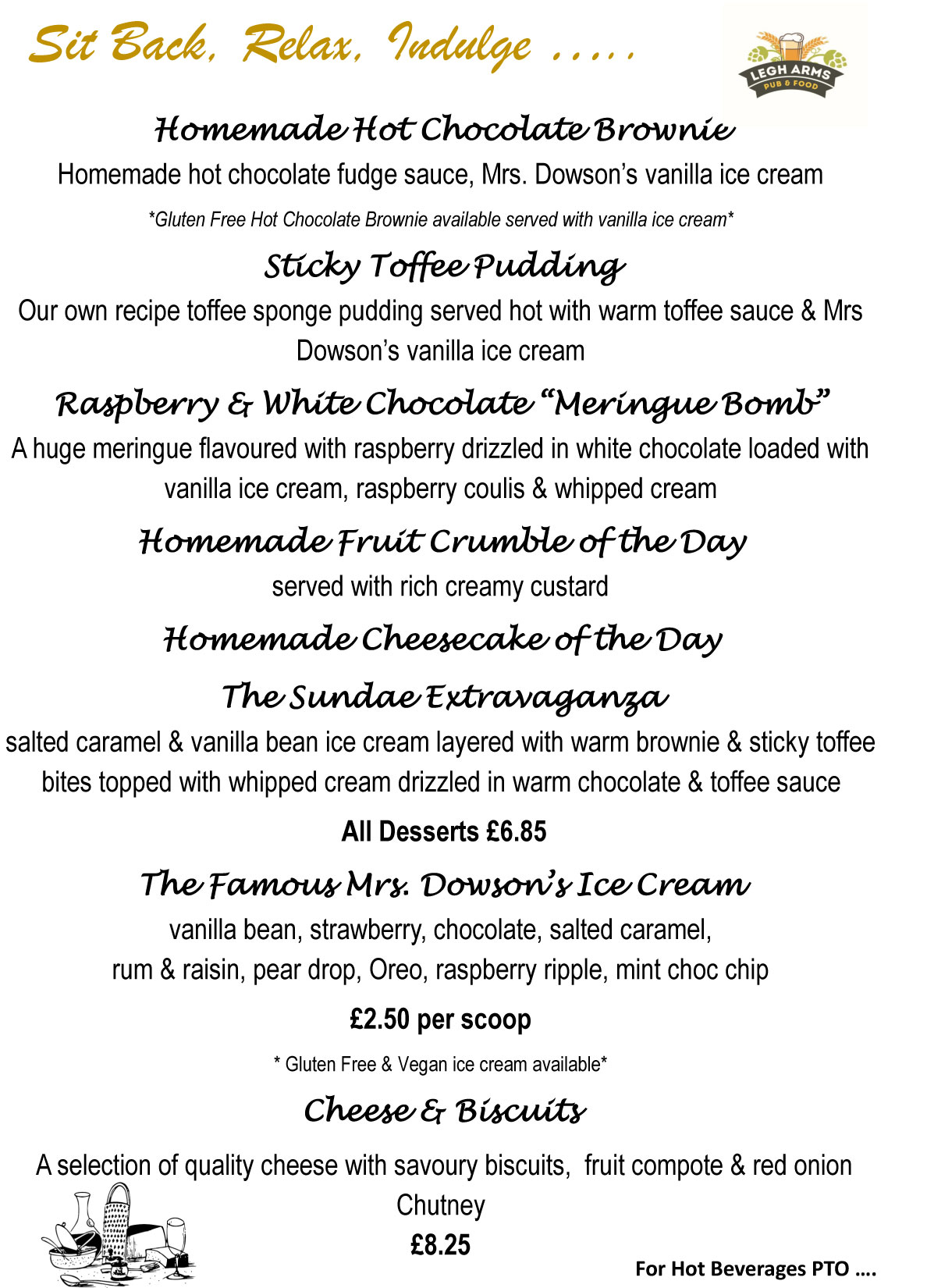 Dessert Menu | The Legh Arms