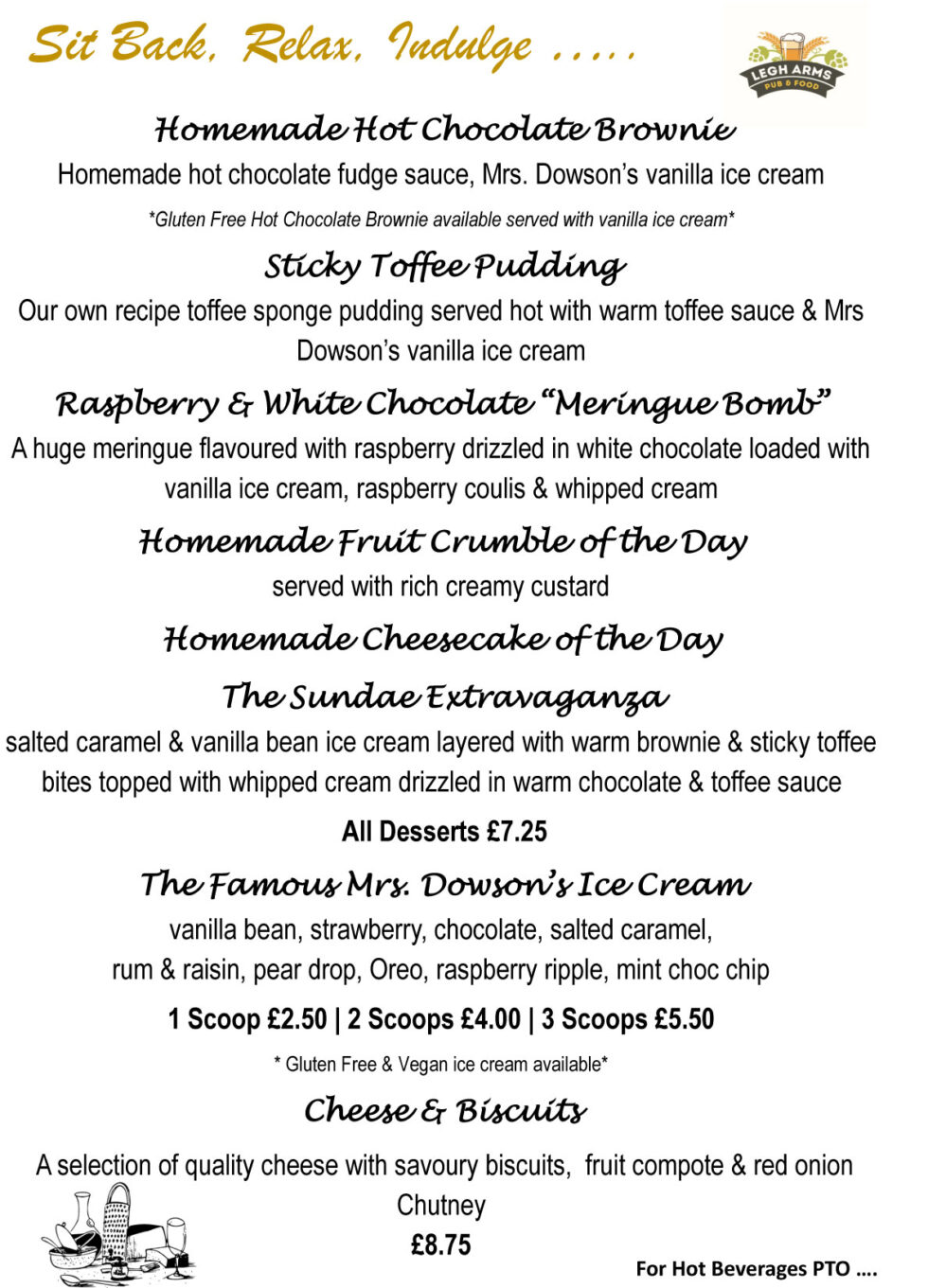 Dessert Menu | The Legh Arms